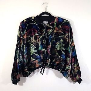 Vintage Strike a Pose velvet multi-color 90's print cropped oversize jacket sz M